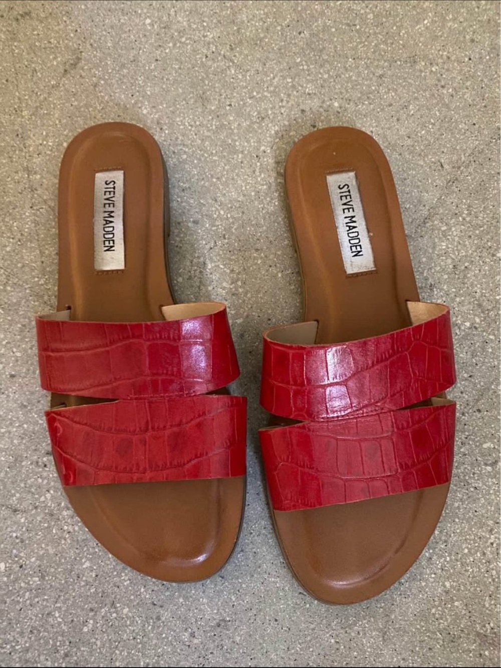 Steve Madden Red Croc-Embossed Double-Strap Slide Sandals